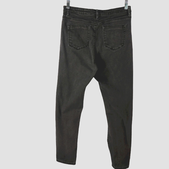 Asos Denim Black Jeans 30 x 24.5 High Rise Cropped Distressed Stretch Skinny - Picture 3 of 8